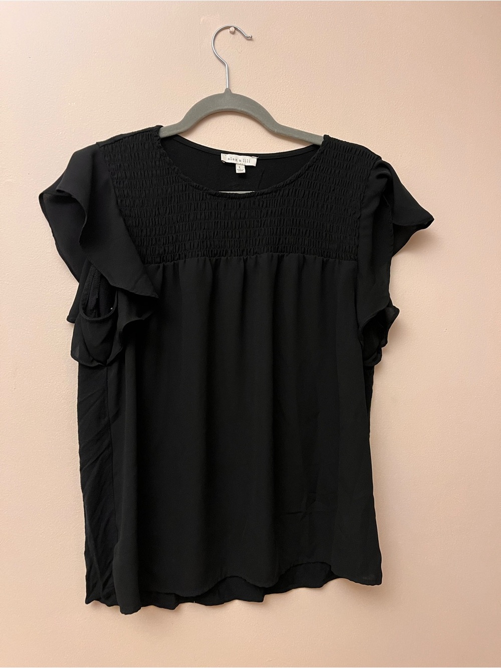 A New Day Black Ruffle Sleeve Smocked Yoke Top